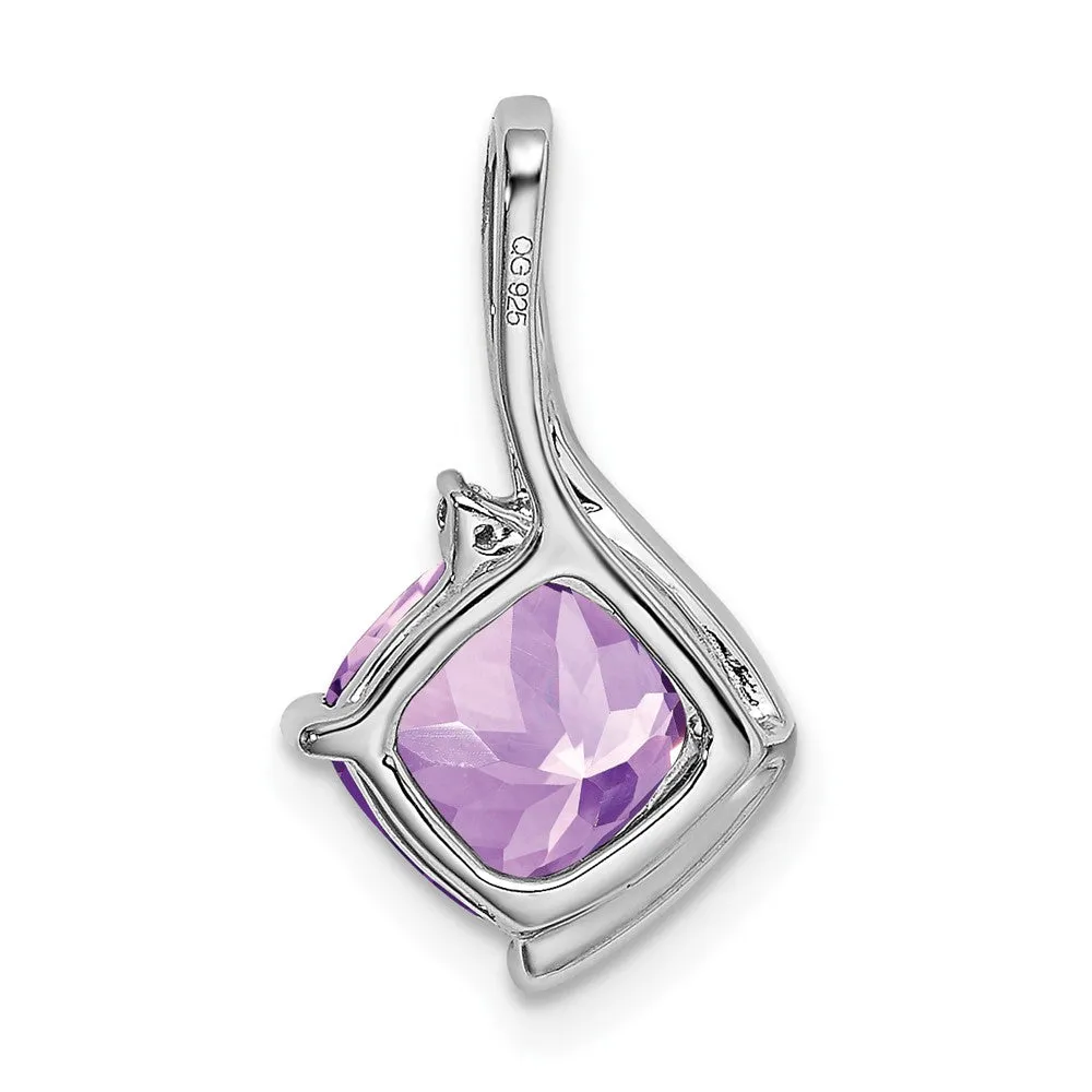 14k White Gold Cushion Amethyst and Diamond Pendant