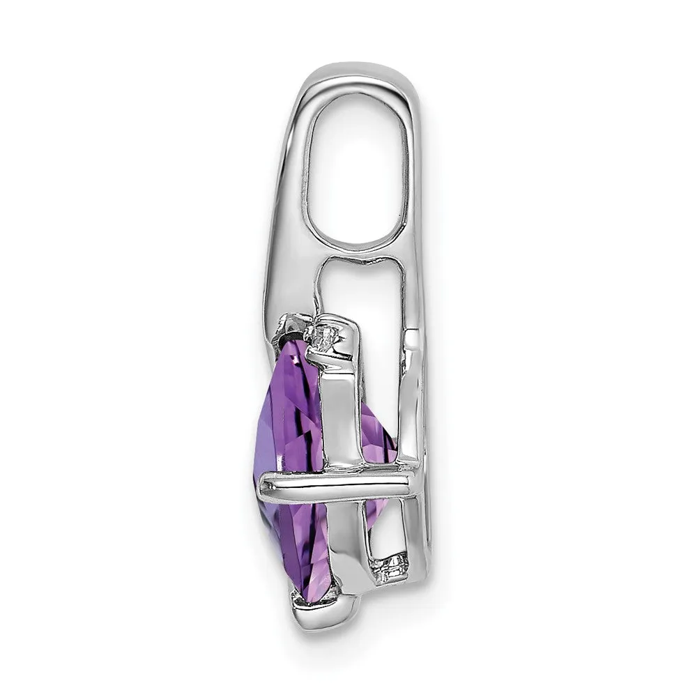 14k White Gold Cushion Amethyst and Diamond Pendant