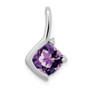 14k White Gold Cushion Amethyst and Diamond Pendant
