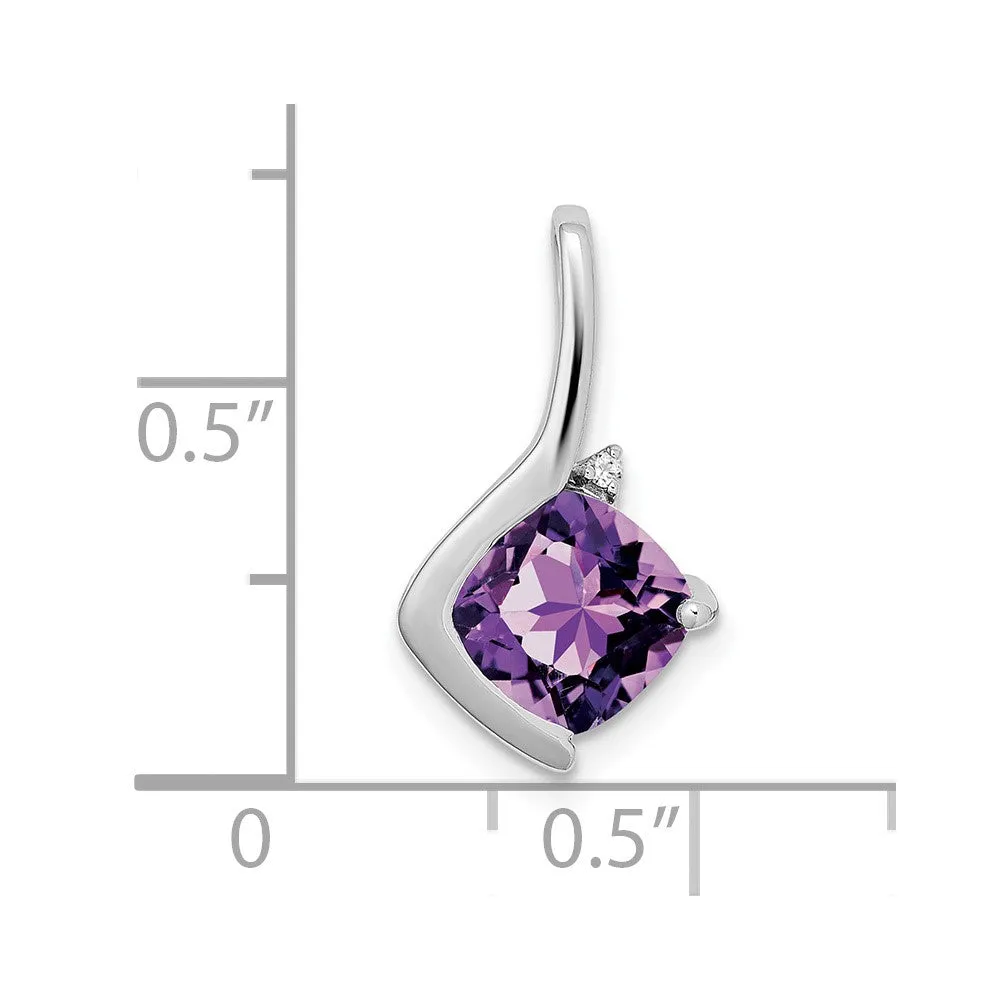 14k White Gold Cushion Amethyst and Diamond Pendant