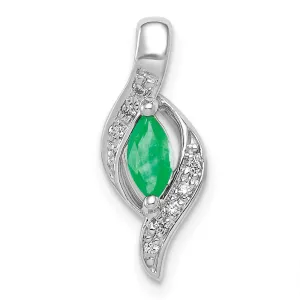 14k White Gold  Diamond and Marquise Emerald Pendant