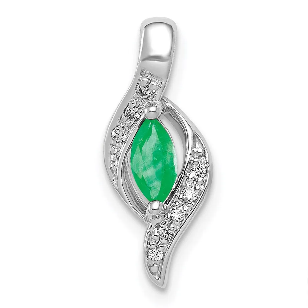 14k White Gold  Diamond and Marquise Emerald Pendant