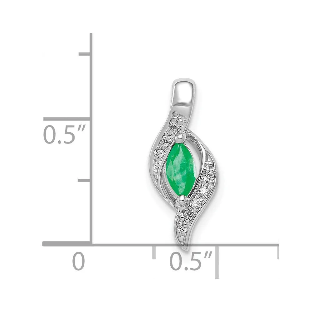 14k White Gold  Diamond and Marquise Emerald Pendant