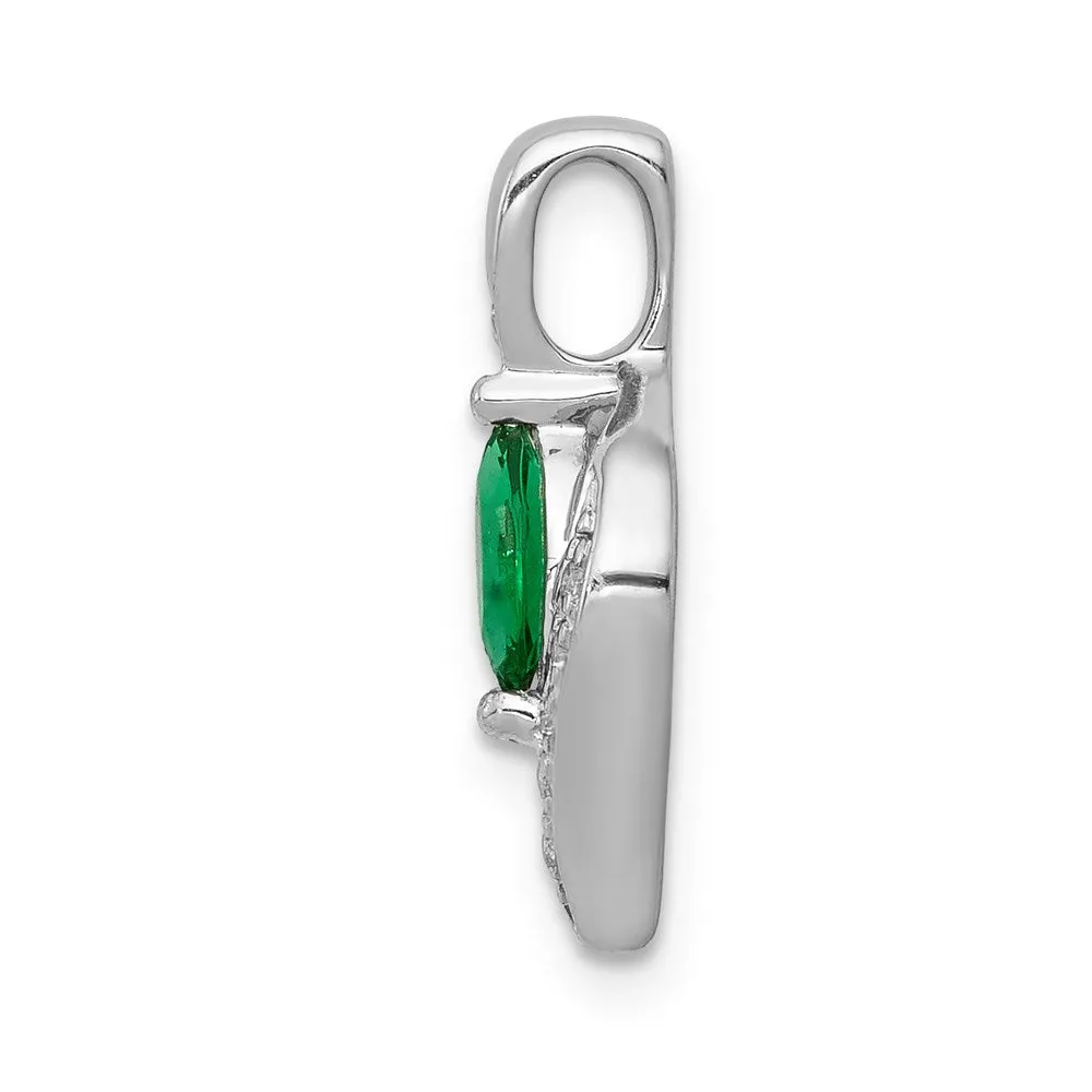 14k White Gold  Diamond and Marquise Emerald Pendant