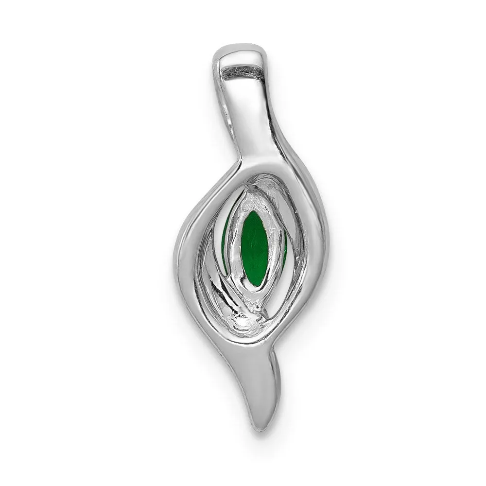 14k White Gold  Diamond and Marquise Emerald Pendant