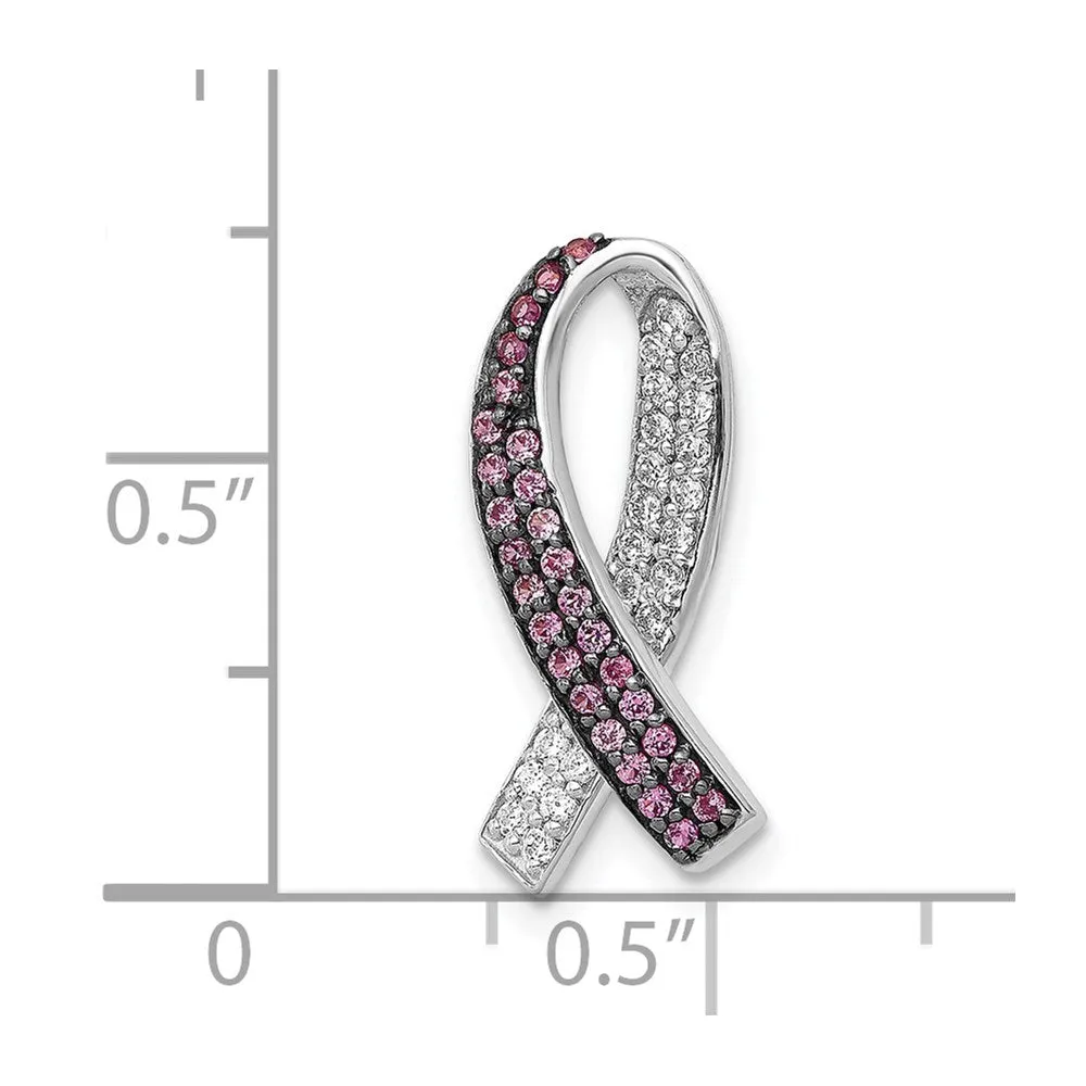 14k White Gold Diamond Lab Created Pink Sapphire Awareness Slide Pendant