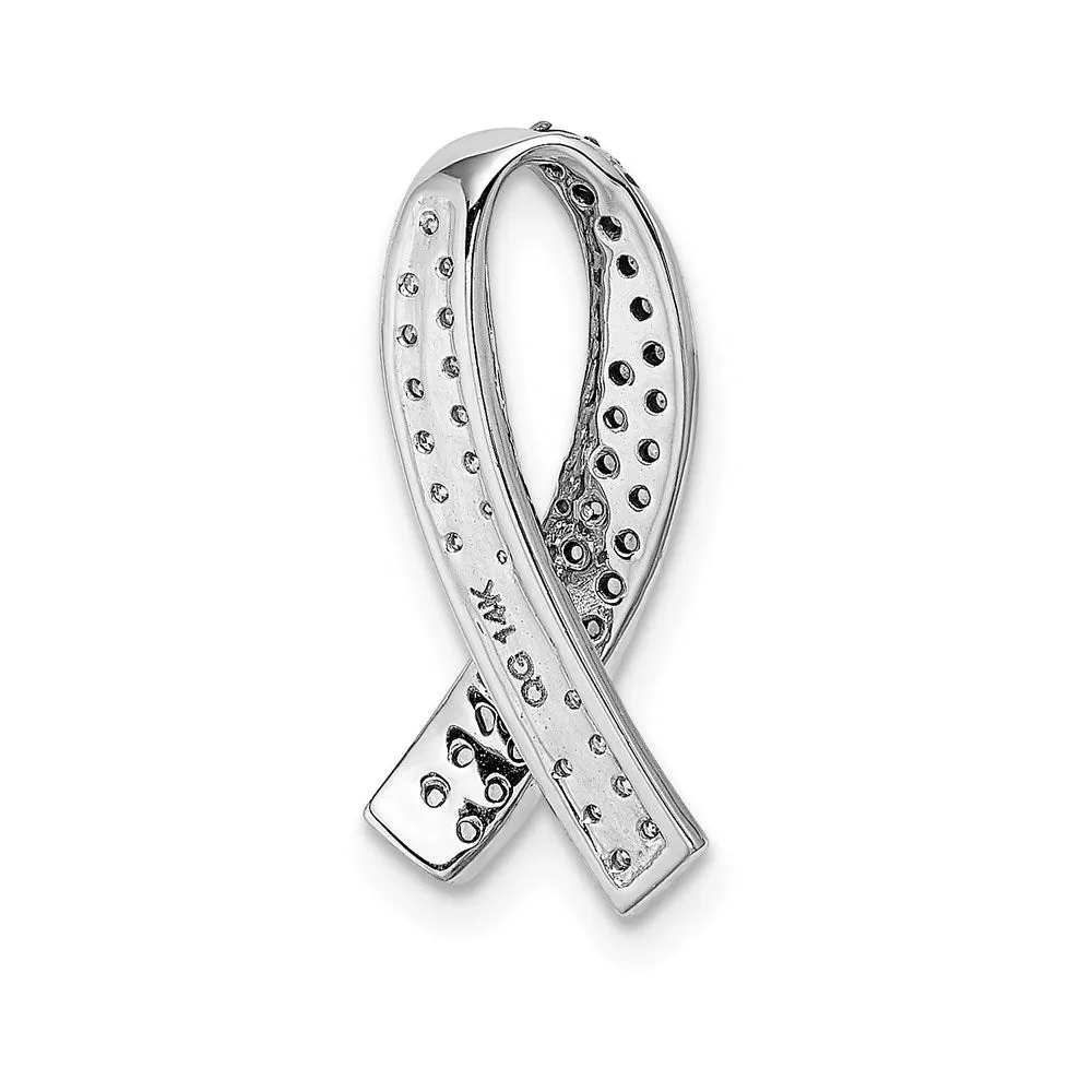 14k White Gold Diamond Lab Created Pink Sapphire Awareness Slide Pendant