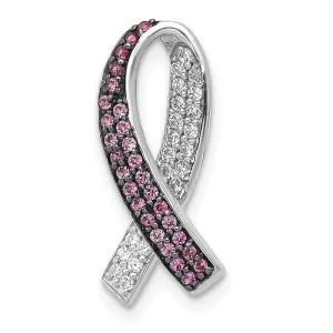 14k White Gold Diamond Lab Created Pink Sapphire Awareness Slide Pendant