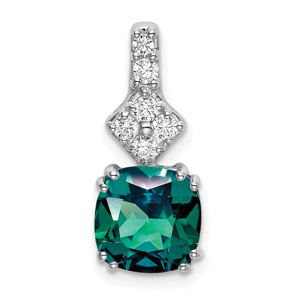 14K White Gold  Lab Grown Diamond & Created Alexandrite Pendant