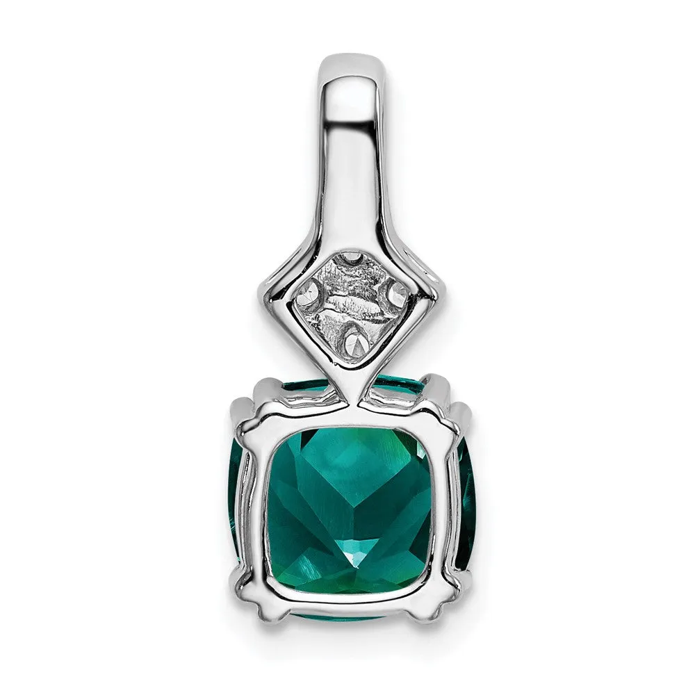 14K White Gold  Lab Grown Diamond & Created Alexandrite Pendant