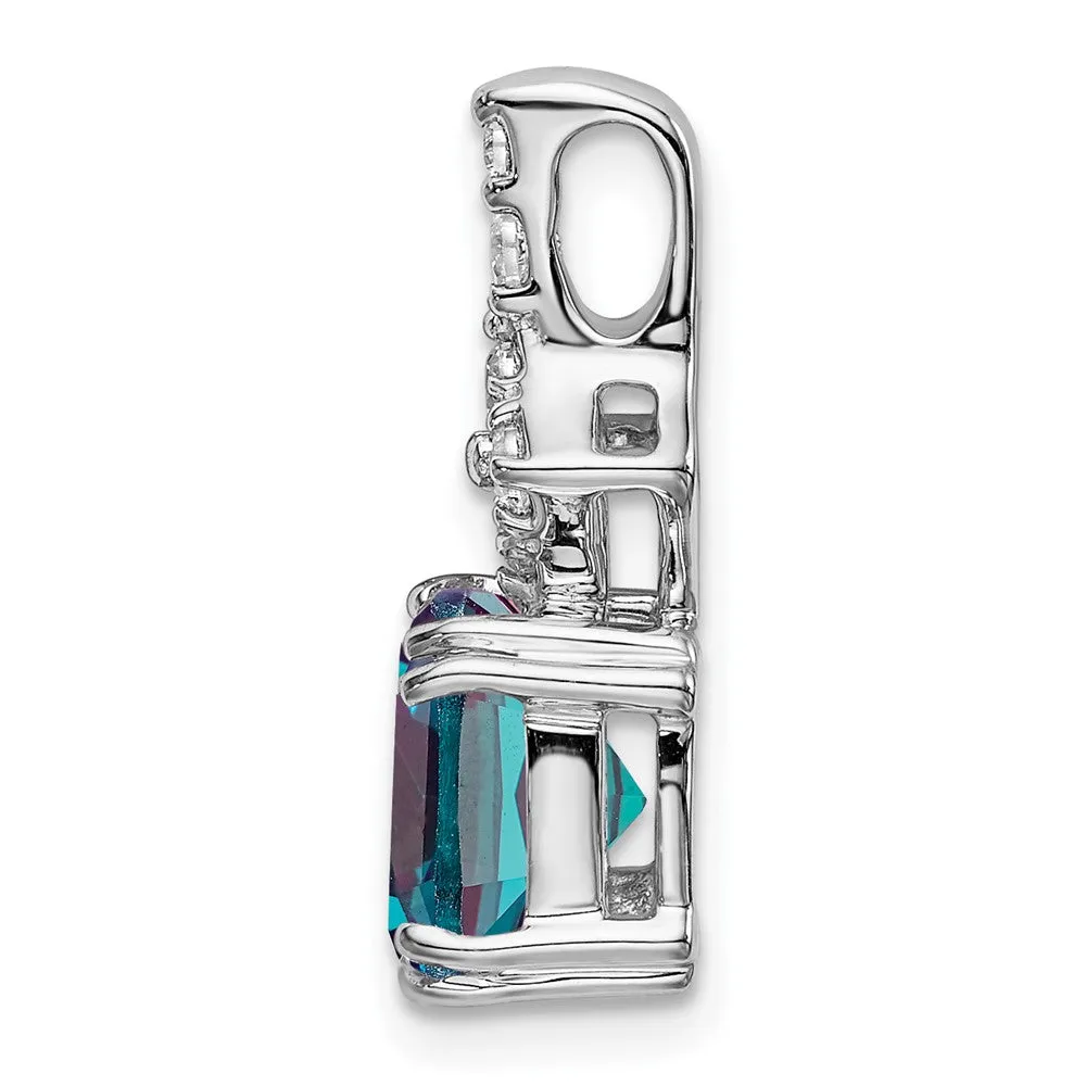 14K White Gold  Lab Grown Diamond & Created Alexandrite Pendant