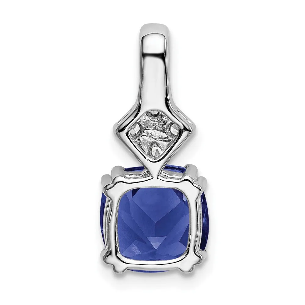 14K White Gold  Lab Grown Diamond & Created Blue Sapphire Pendant