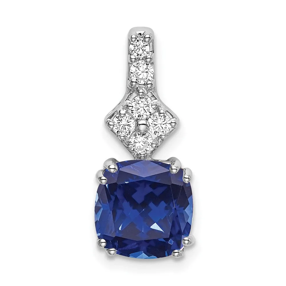 14K White Gold  Lab Grown Diamond & Created Blue Sapphire Pendant