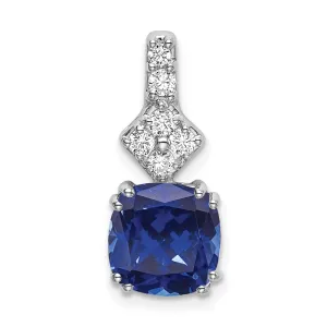14K White Gold  Lab Grown Diamond & Created Blue Sapphire Pendant