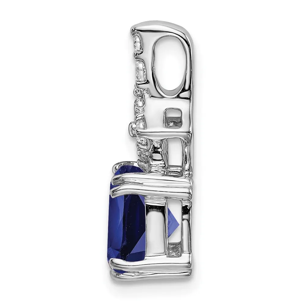 14K White Gold  Lab Grown Diamond & Created Blue Sapphire Pendant