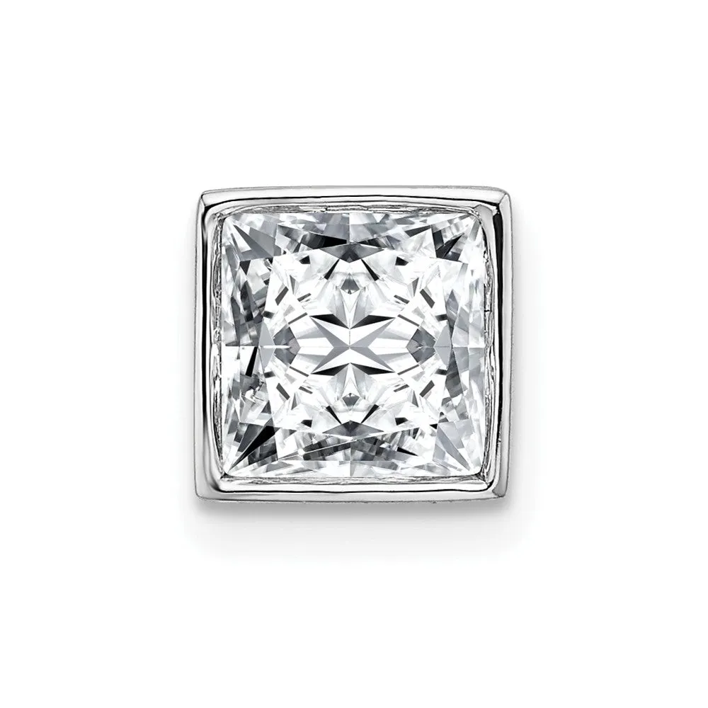 14k White Gold Princess Bezel G H I True Light Moissanite Chain Slide