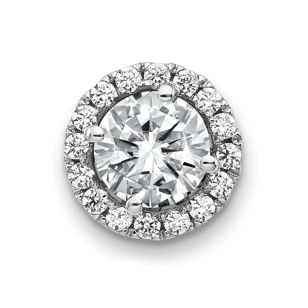 14k White Gold Round Halo G H I True Light Moissanite Chain Slide