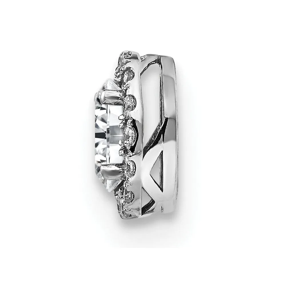 14k White Gold Round Halo G H I True Light Moissanite Chain Slide