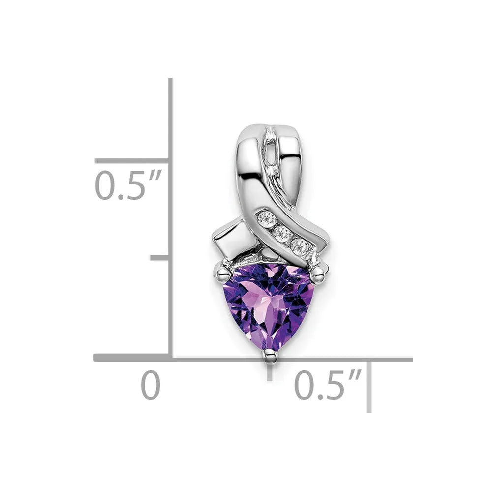 14k White Gold Trillion Amethyst and Diamond Pendant