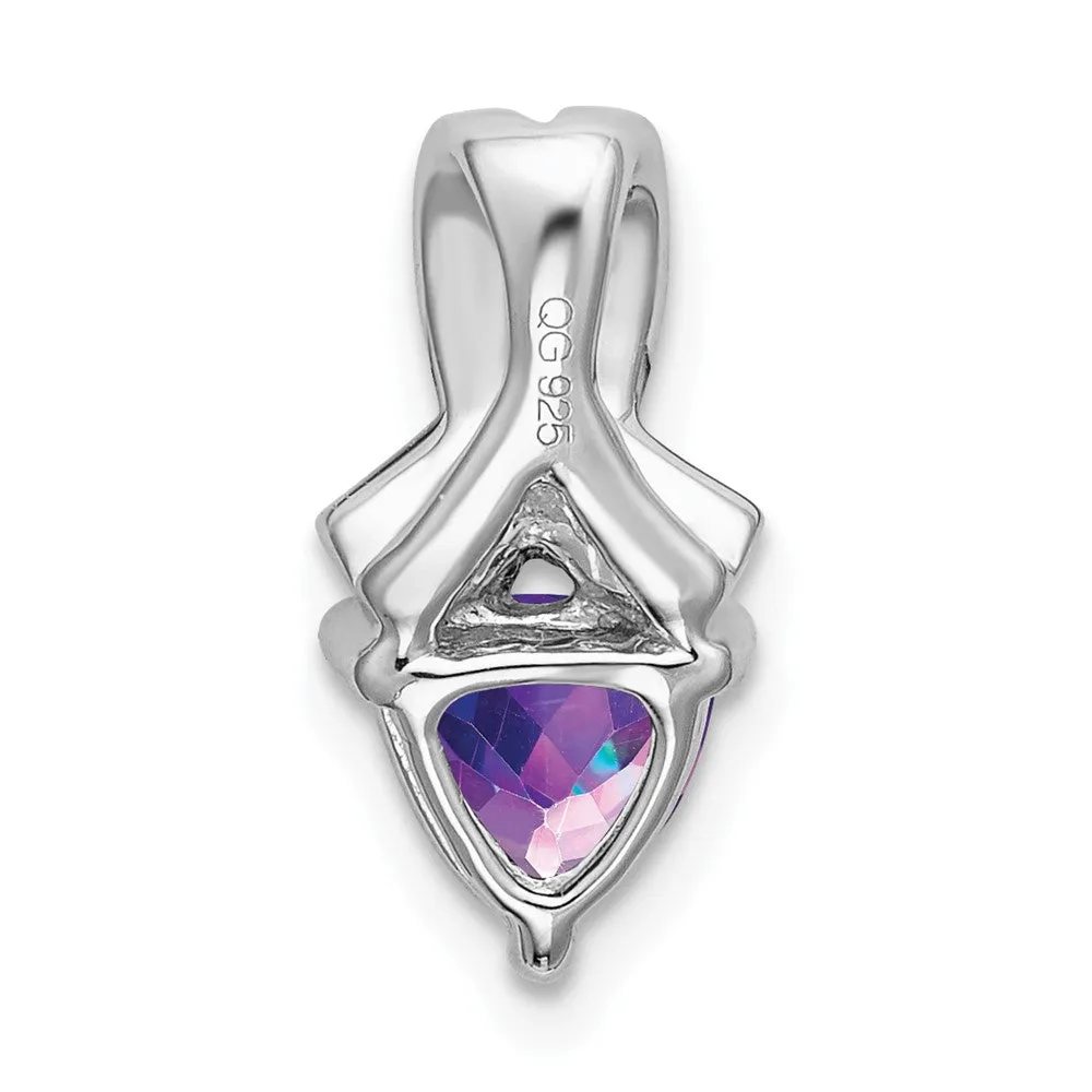 14k White Gold Trillion Amethyst and Diamond Pendant