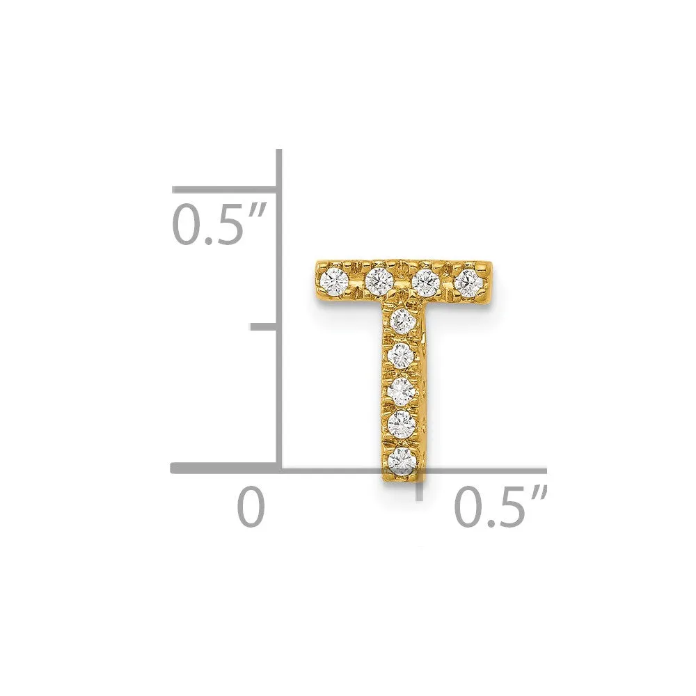 14k Yellow Gold Diamond Letter T Initial Charm