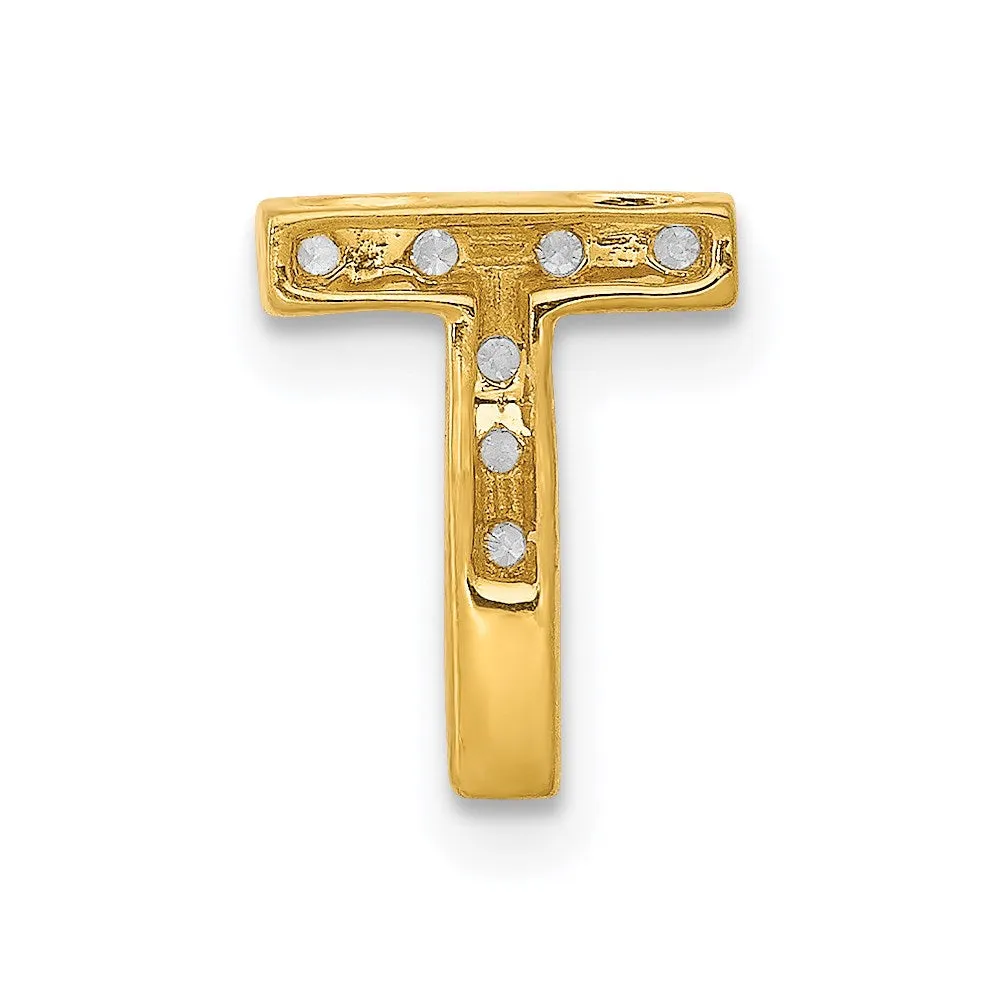 14k Yellow Gold Diamond Letter T Initial Charm