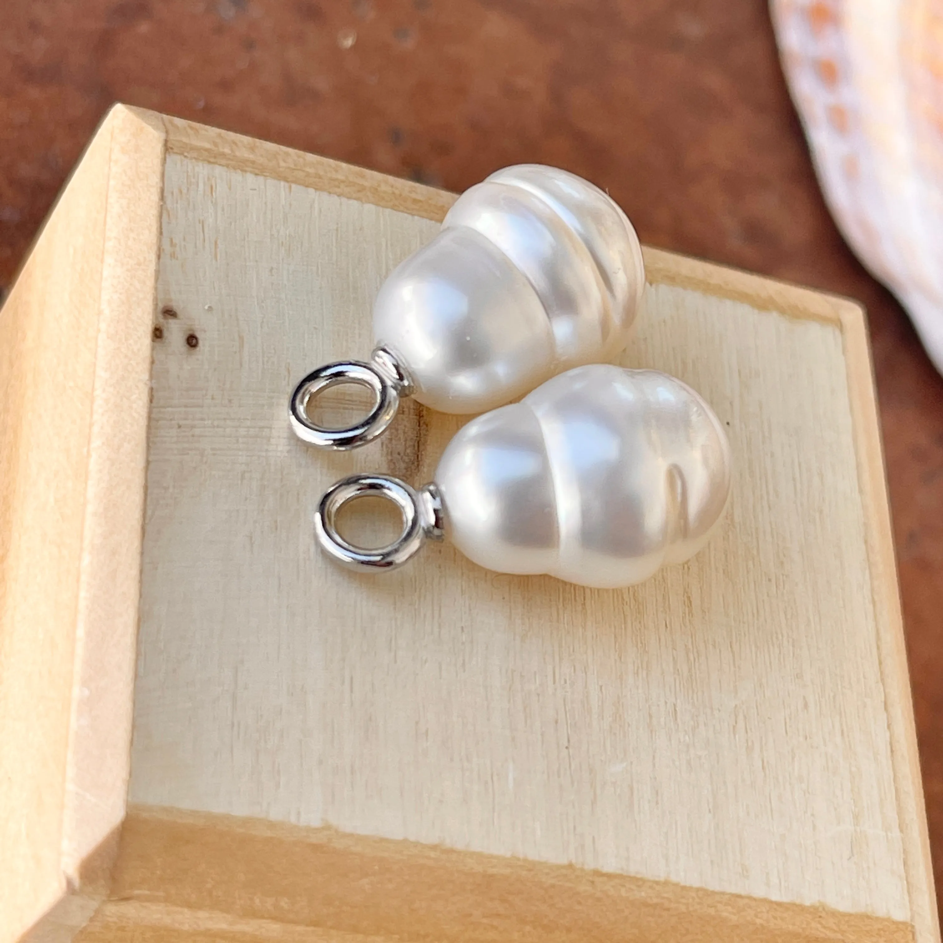 14KT White Gold Paspaley South Sea Pearl Earring Charms 12mm