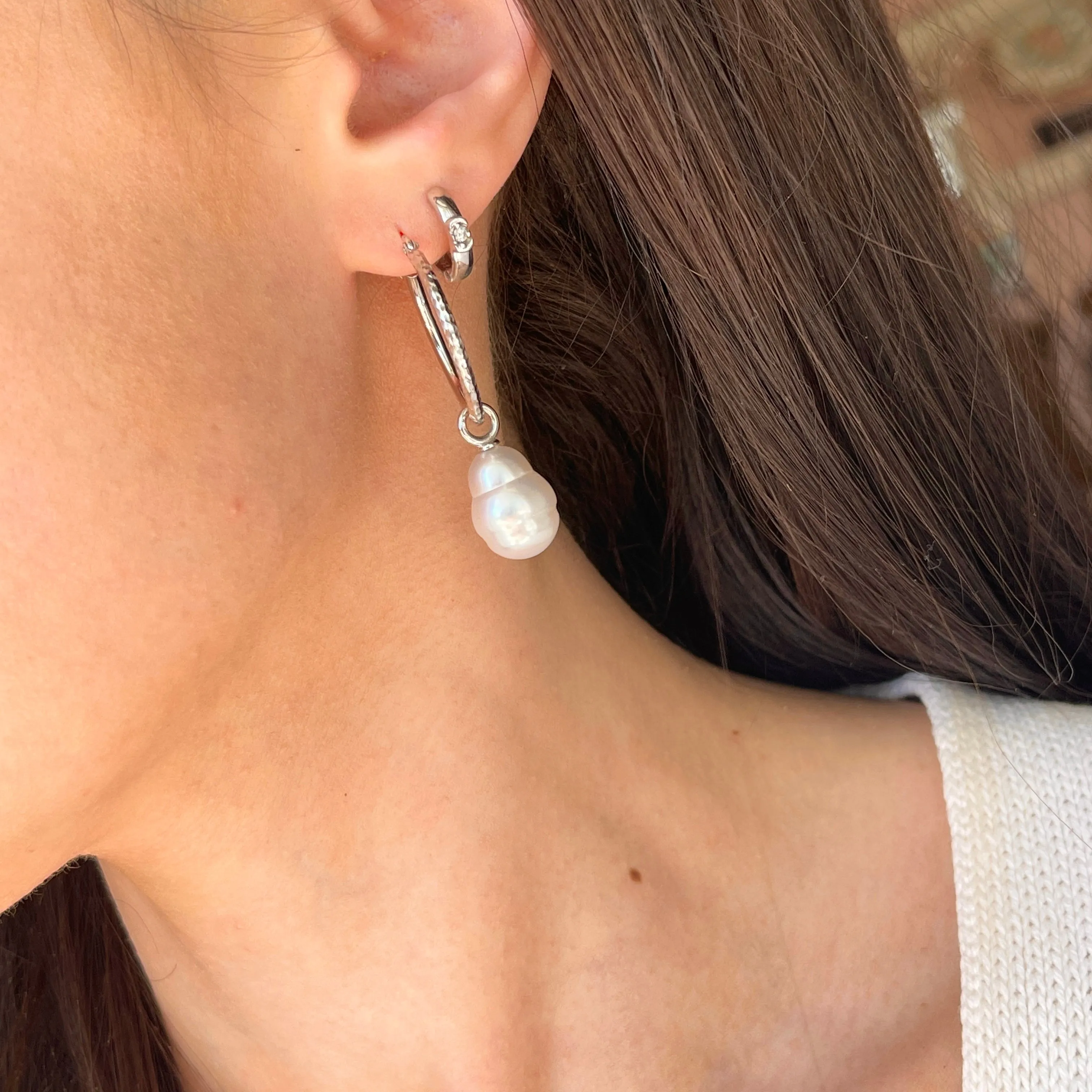 14KT White Gold Paspaley South Sea Pearl Earring Charms 12mm