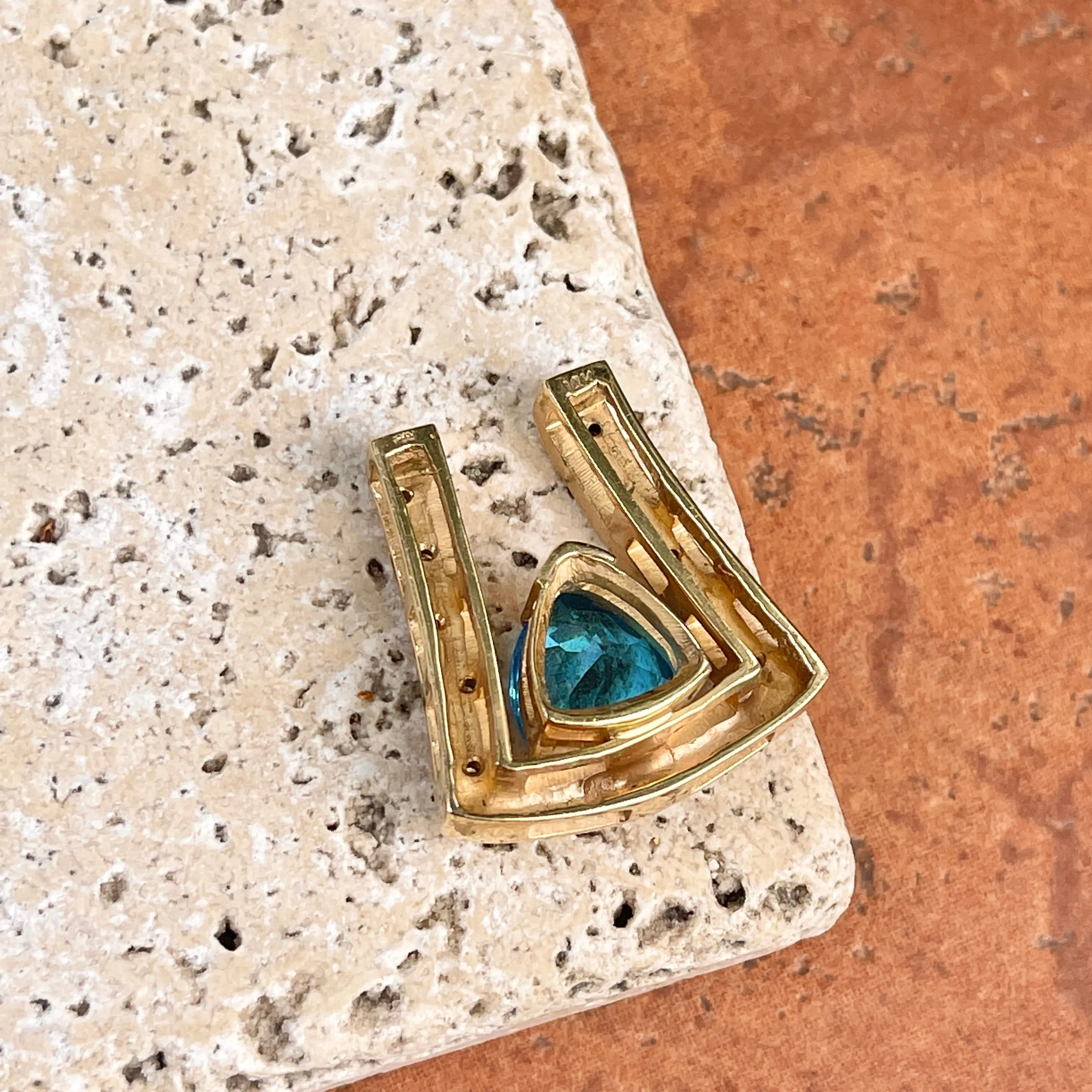 14KT Yellow Gold Gypsy Diamond   Swiss Blue Topaz Omega Slide Pendant