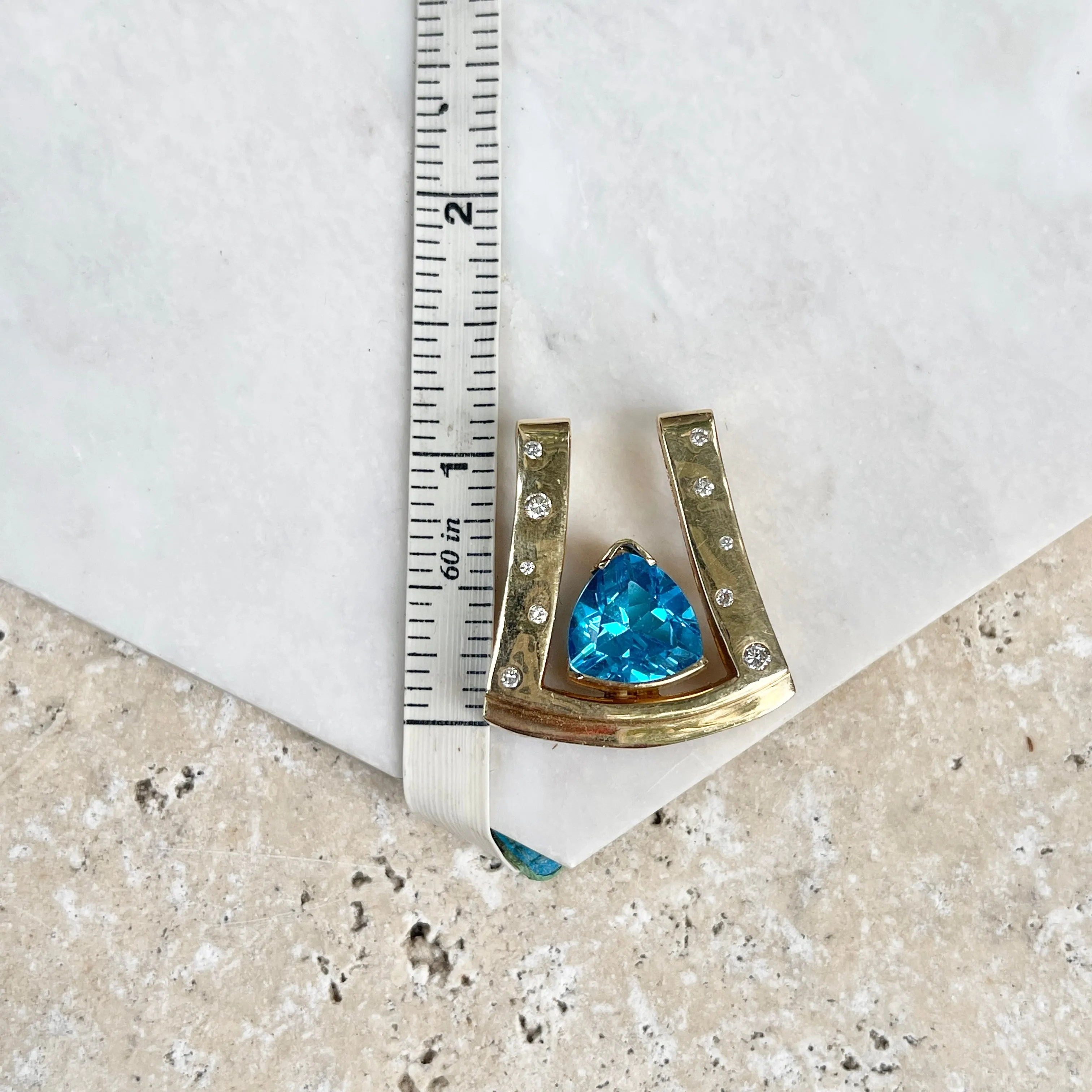 14KT Yellow Gold Gypsy Diamond   Swiss Blue Topaz Omega Slide Pendant