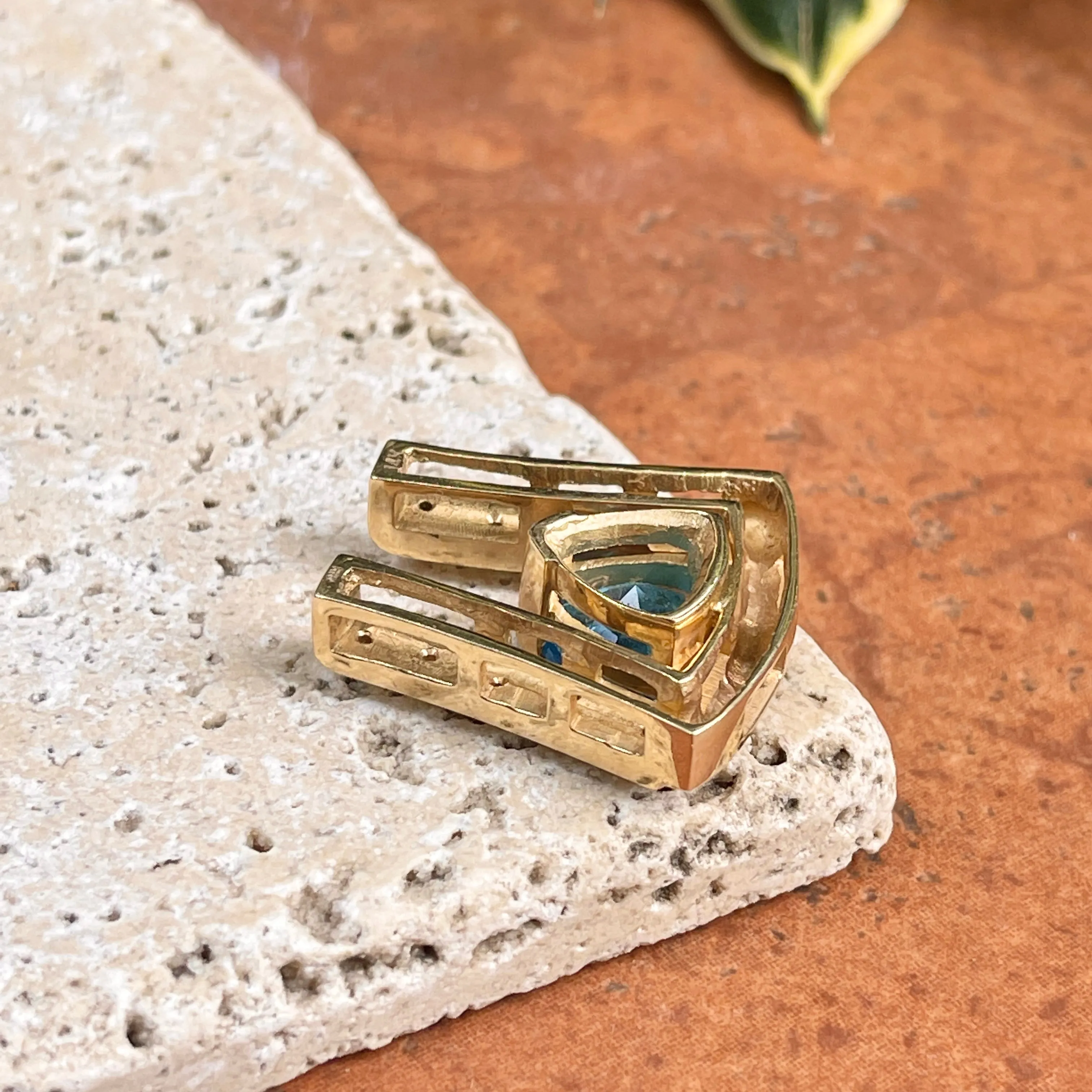 14KT Yellow Gold Gypsy Diamond   Swiss Blue Topaz Omega Slide Pendant