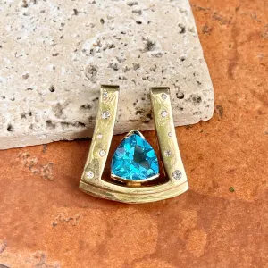 14KT Yellow Gold Gypsy Diamond   Swiss Blue Topaz Omega Slide Pendant