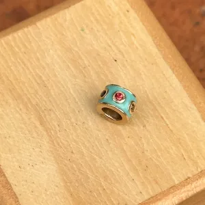 14KT Yellow Gold Turquoise Enamel Multi-Colored Sapphire Roundel Pendant Slide