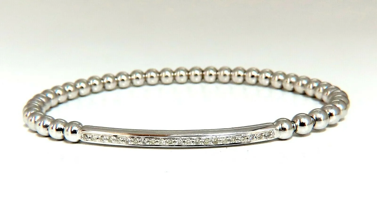.24ct natural round Accordion Expandable Bead Link Slip On Bracelet 14 Karat