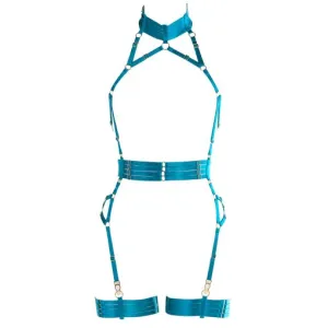 Alivia Bondage Playsuit in Deep Water with Golden Sliders