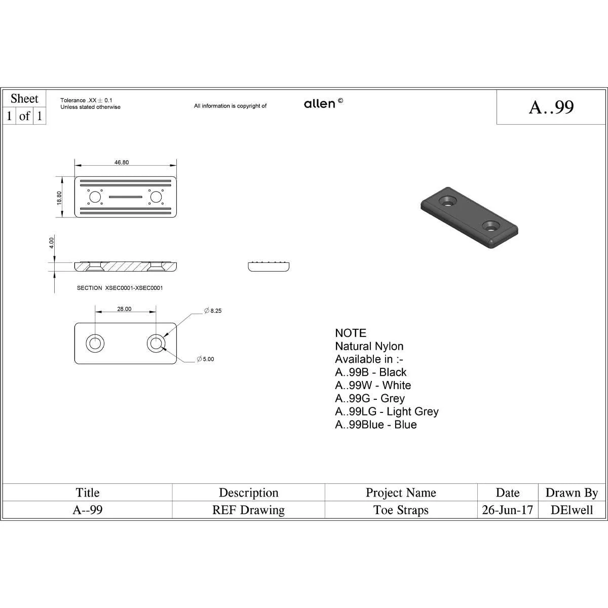 Allen Brothers Toe Strap Fixing Plate - Black