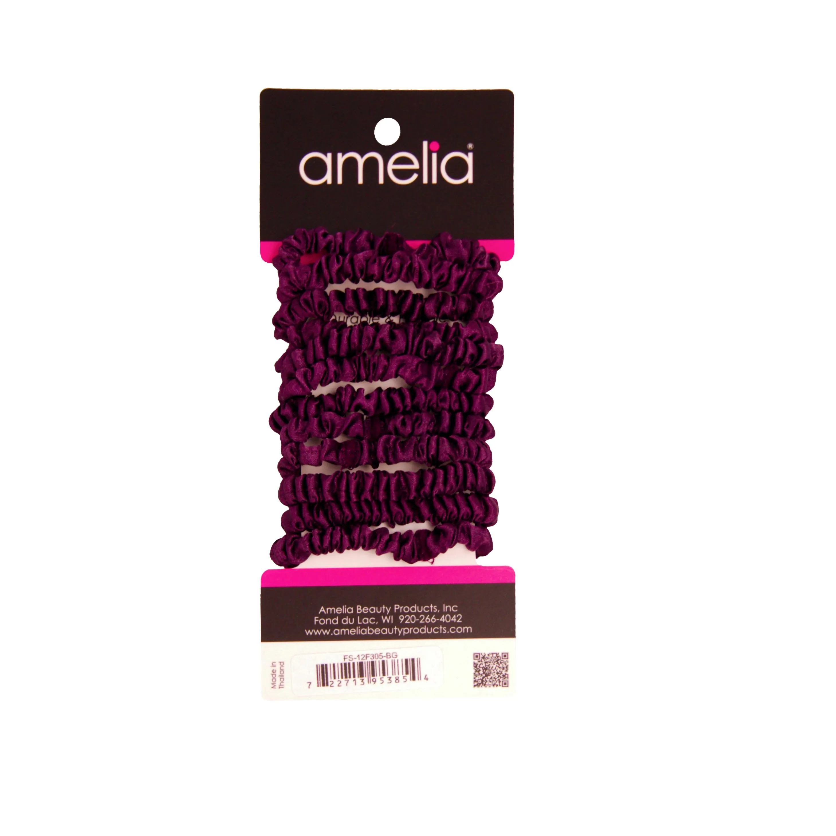 Amelia Beauty, Burgundy Skinny Satin Scrunchies, 2in Diameter, Gentle and Strong Hold, No Snag, No Dents or Creases. 12 Pack