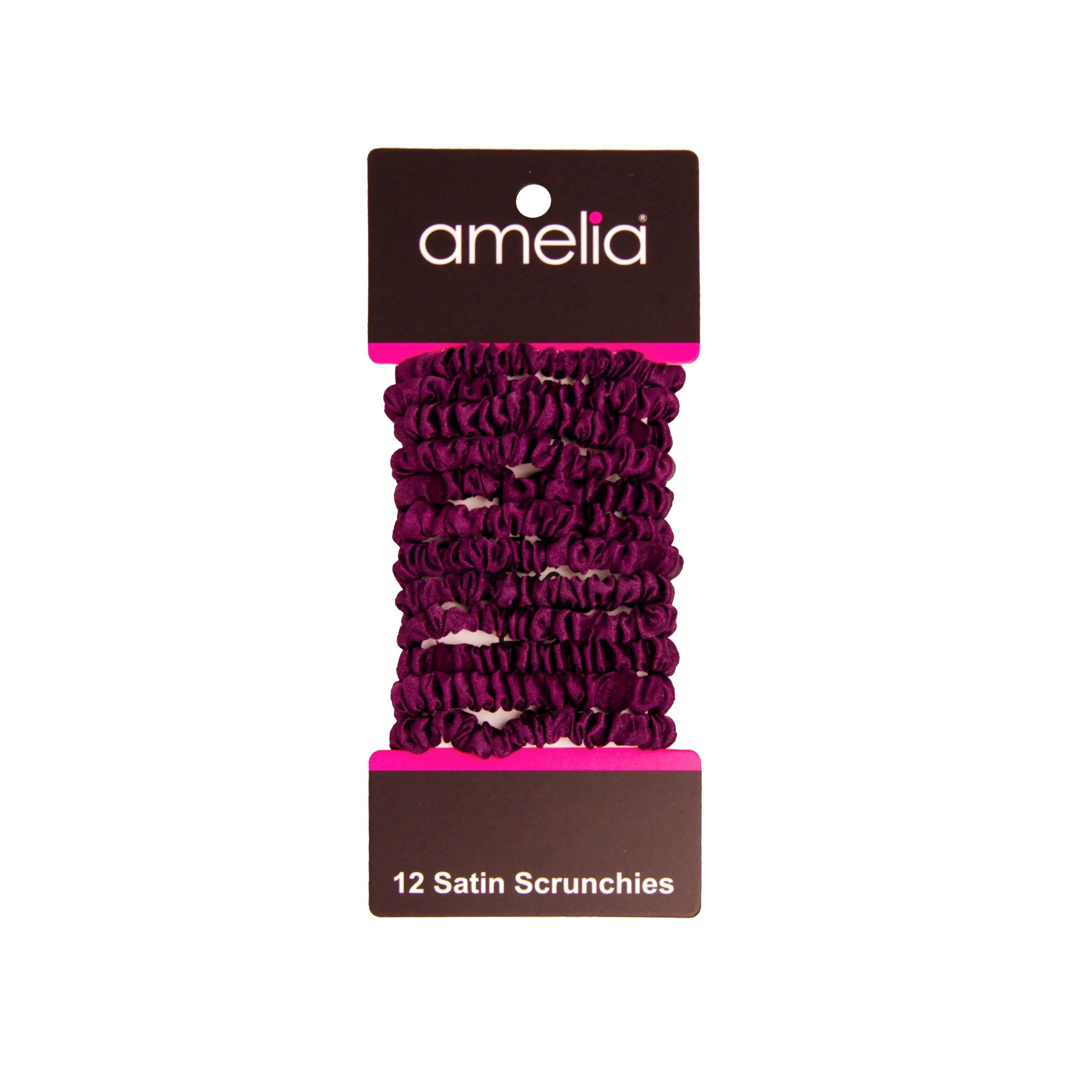 Amelia Beauty, Burgundy Skinny Satin Scrunchies, 2in Diameter, Gentle and Strong Hold, No Snag, No Dents or Creases. 12 Pack
