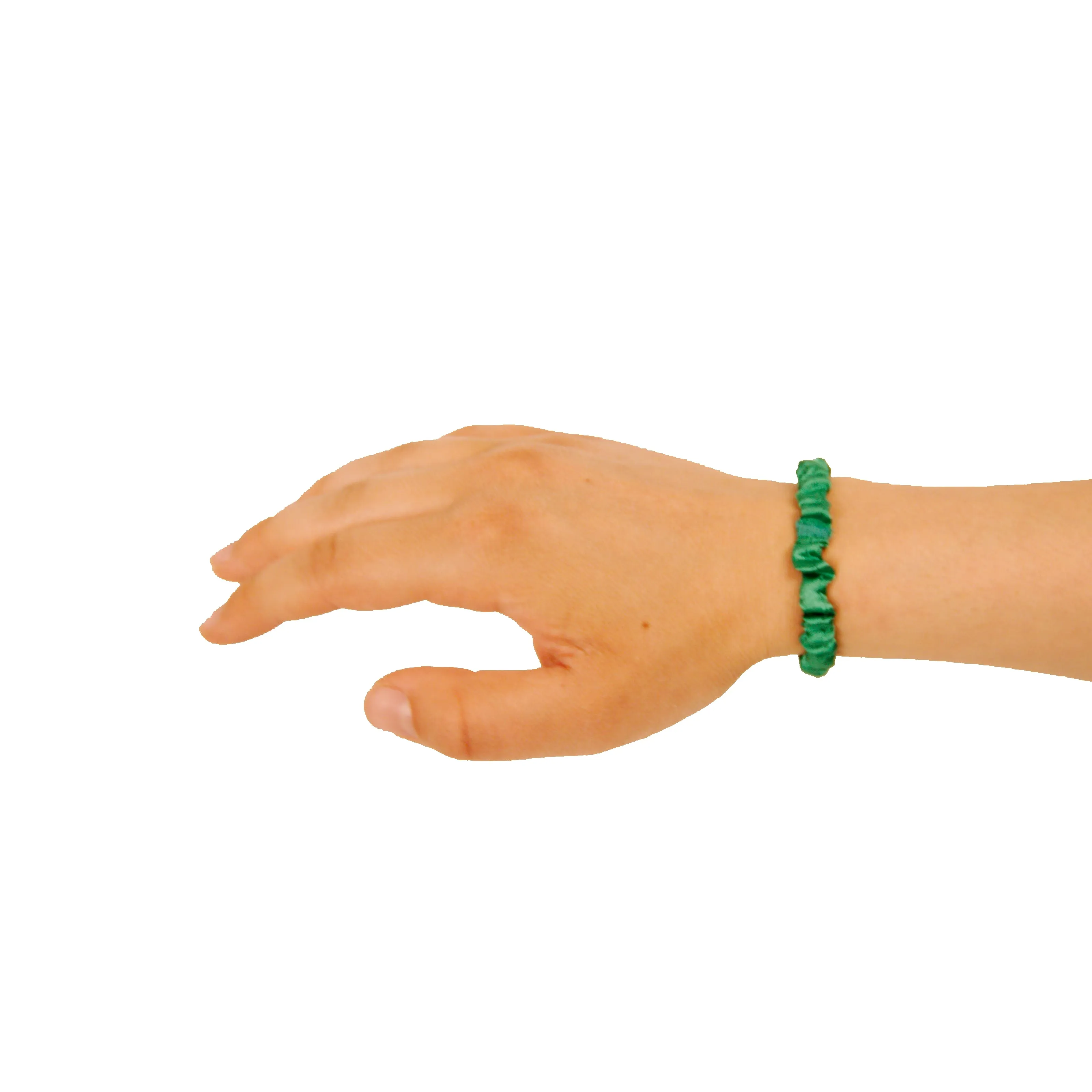 Amelia Beauty, Green Skinny Satin Scrunchies, 2in Diameter, Gentle and Strong Hold, No Snag, No Dents or Creases. 12 Pack