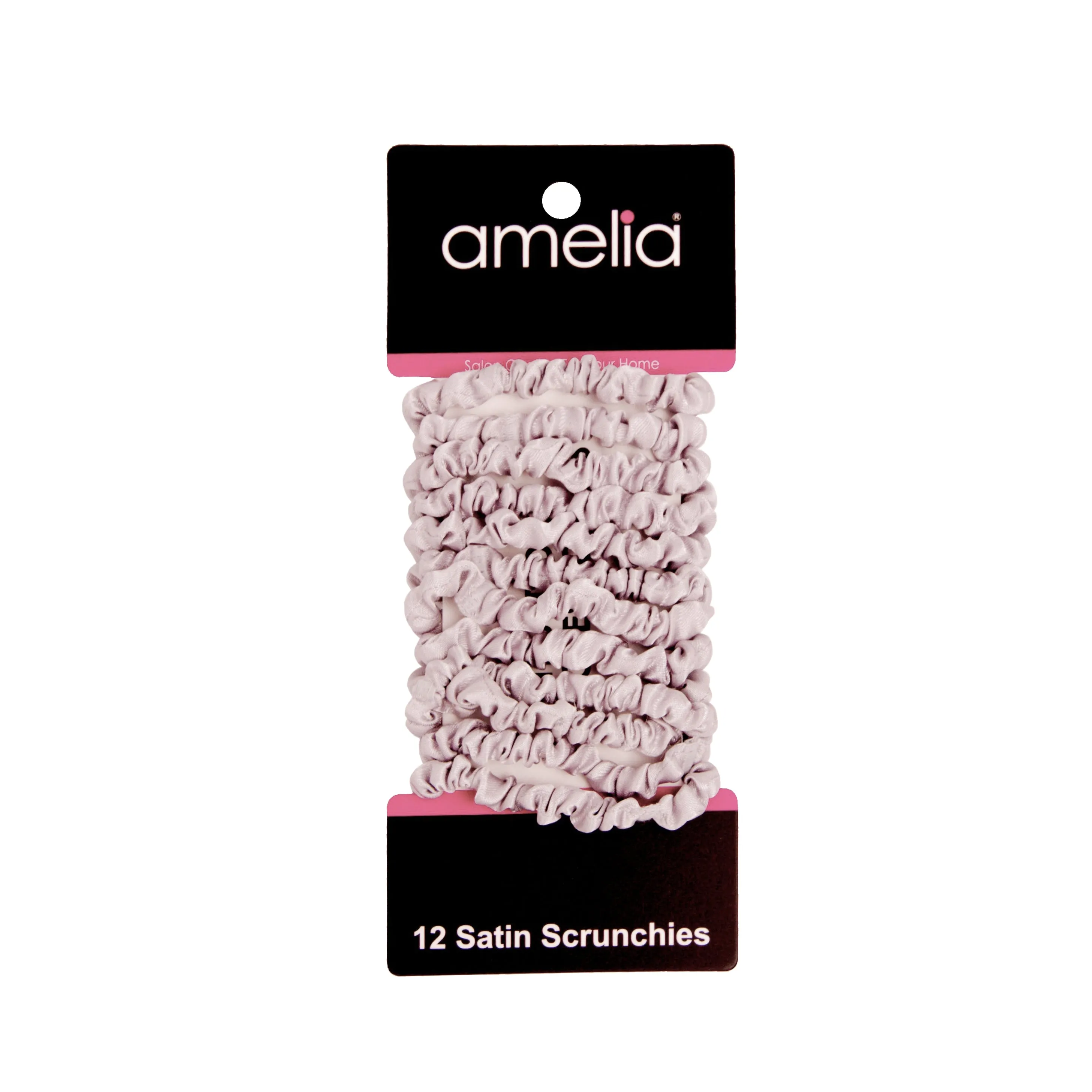 Amelia Beauty, Grey Skinny Satin Scrunchies, 2in Diameter, Gentle and Strong Hold, No Snag, No Dents or Creases. 12 Pack