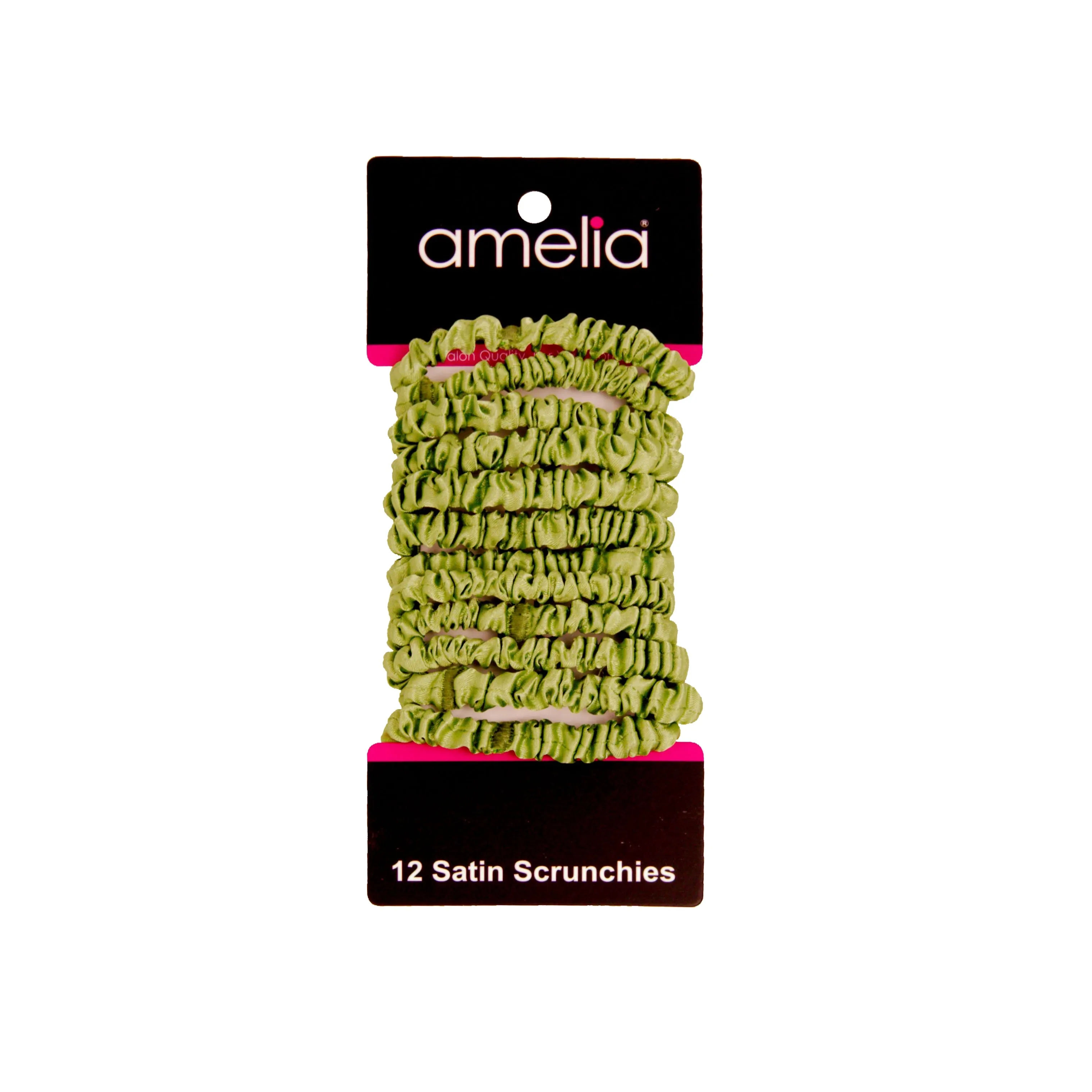 Amelia Beauty, Lime Skinny Satin Scrunchies, 2in Diameter, Gentle and Strong Hold, No Snag, No Dents or Creases. 12 Pack
