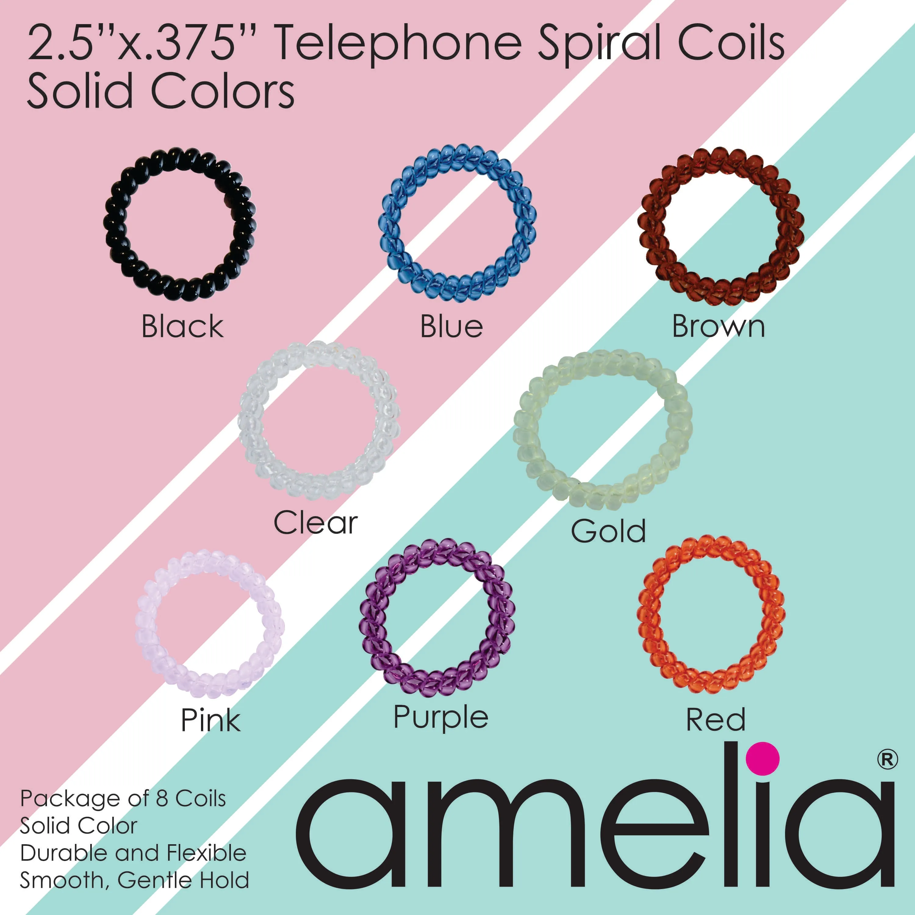 Amelia Beauty Products 8 Large Smooth Elastic Hair Coils, 2. 5in Diameter Thick Spiral Hair Ties, Gentle on Hair, Strong Hold and Minimizes Dents and Creases, Clear
