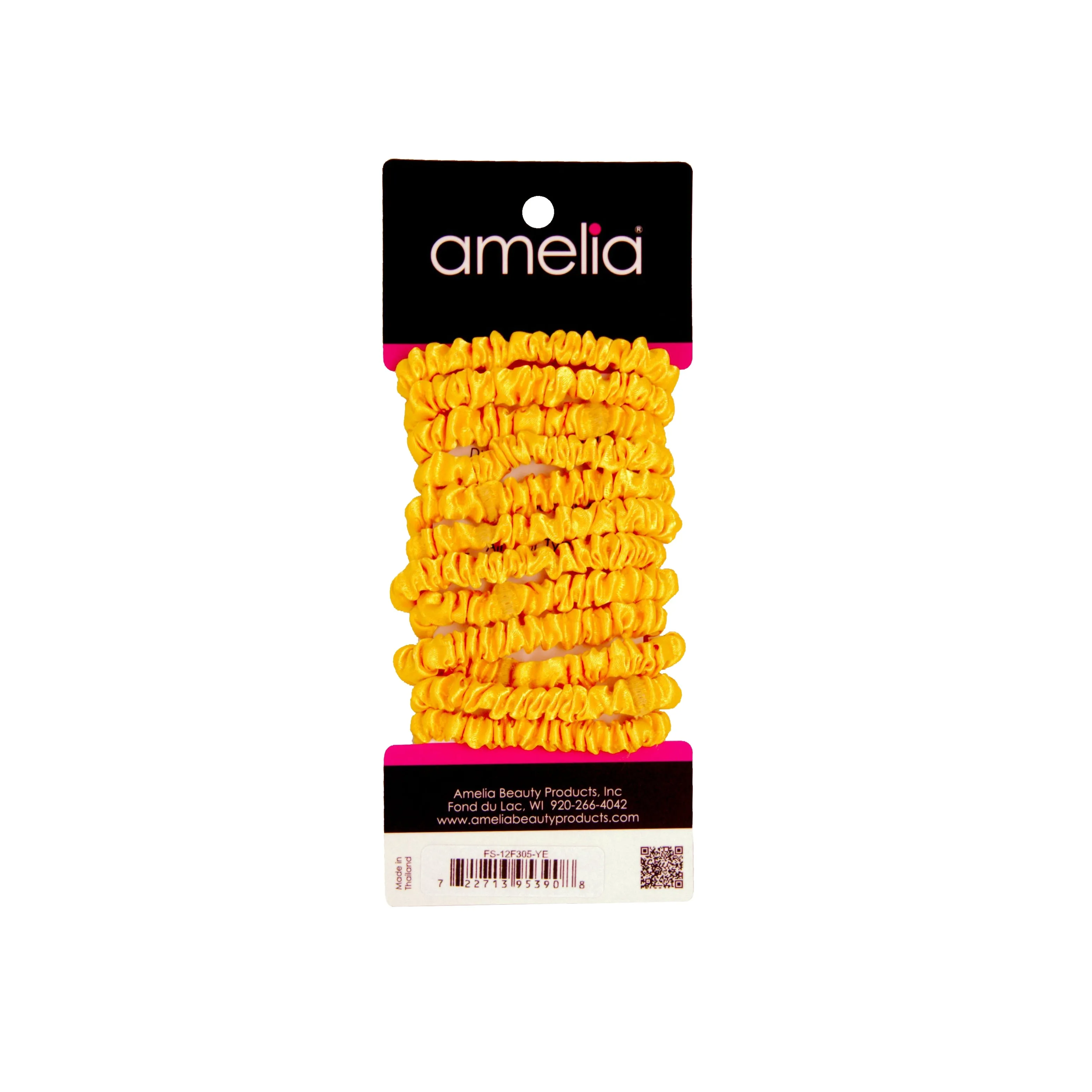 Amelia Beauty, Yellow Skinny Satin Scrunchies, 2in Diameter, Gentle and Strong Hold, No Snag, No Dents or Creases. 12 Pack