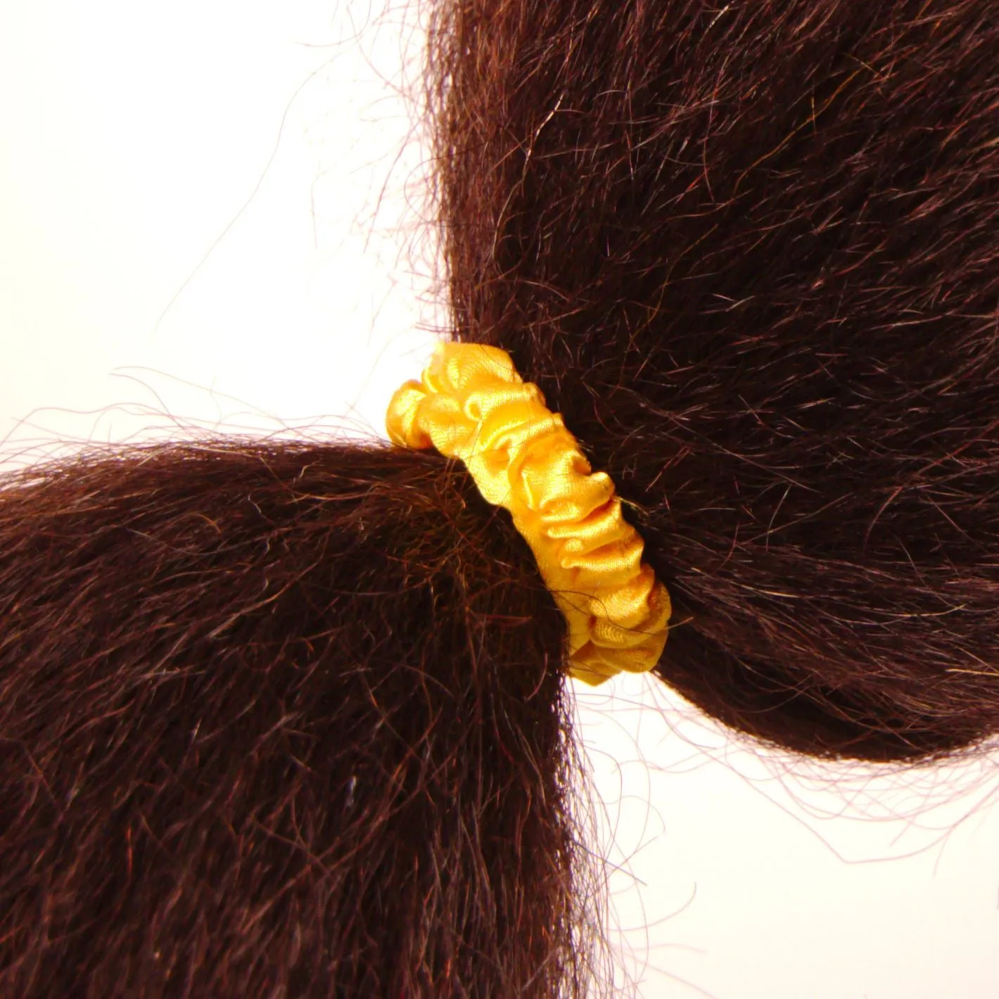 Amelia Beauty, Yellow Skinny Satin Scrunchies, 2in Diameter, Gentle and Strong Hold, No Snag, No Dents or Creases. 12 Pack