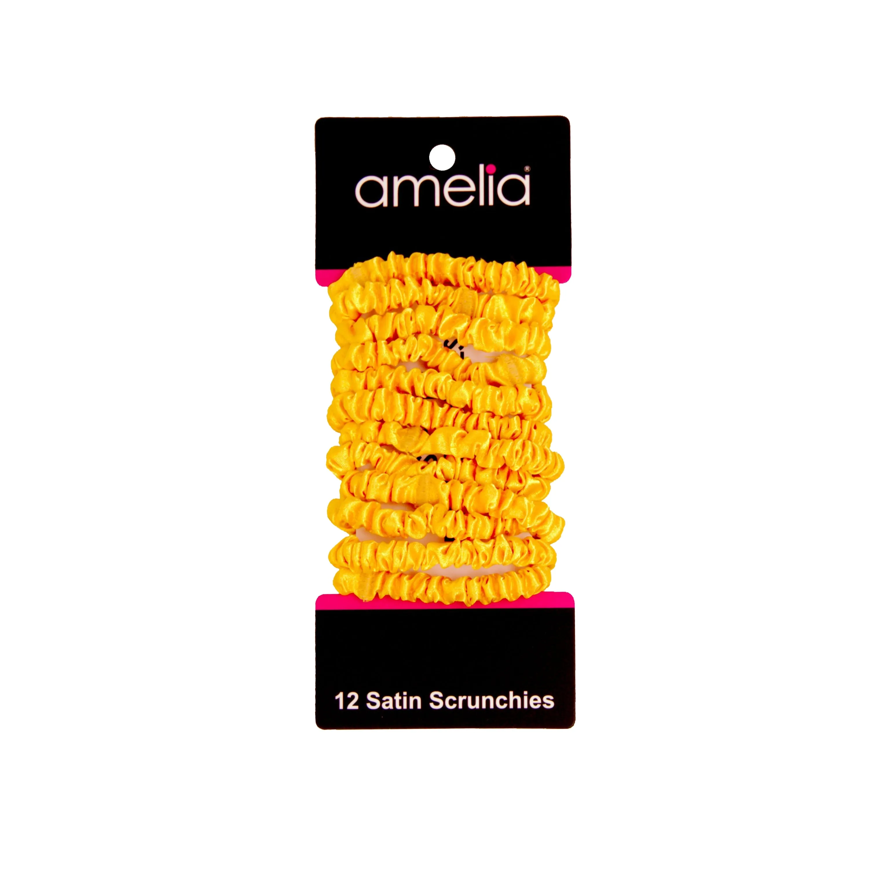Amelia Beauty, Yellow Skinny Satin Scrunchies, 2in Diameter, Gentle and Strong Hold, No Snag, No Dents or Creases. 12 Pack