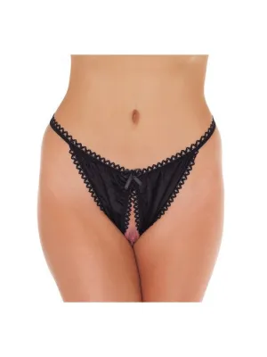 Amorable - Tanga Slip Met Open Kruis - Zwart - One Size