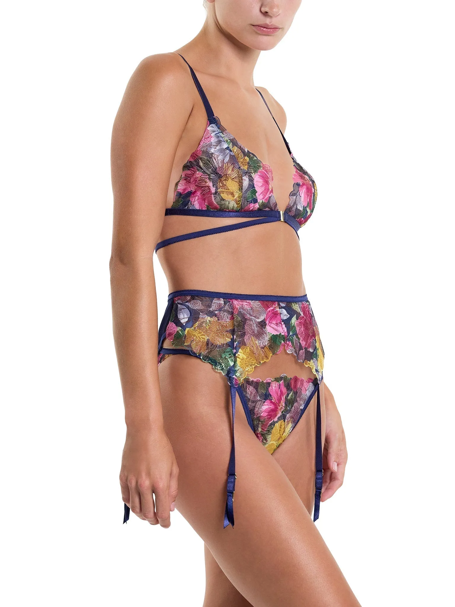 &oh Wildly Blooming Strappy Triangle Bralette Dark Sky Blue Sale