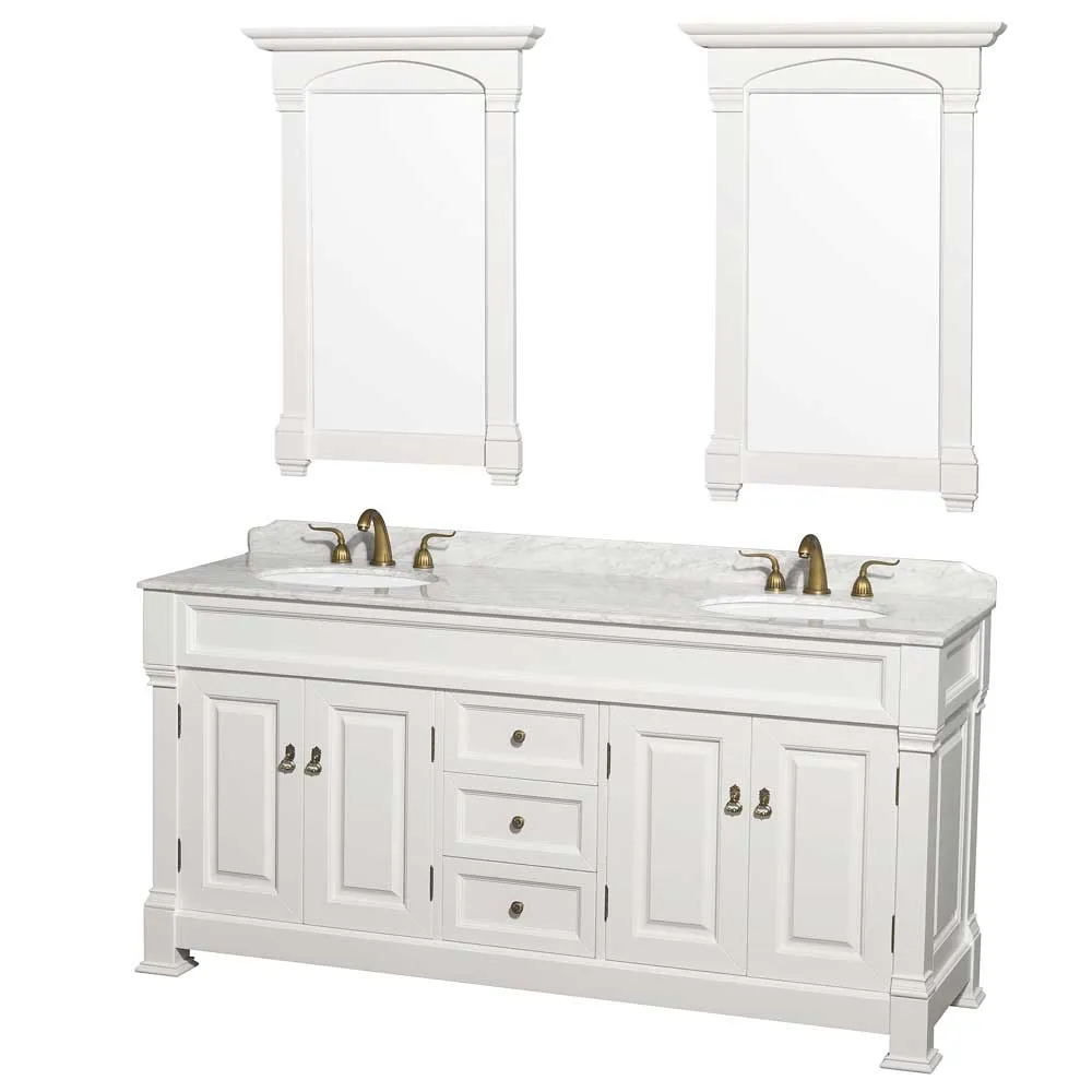 Andover 72 Inch Double Bathroom Vanity in White