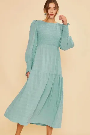 Annie Wear Textured Smocking Bodice Tiered Midi Dress