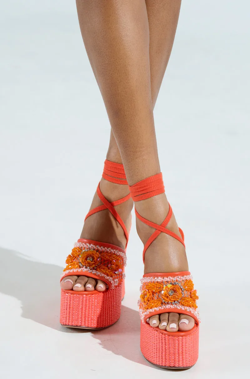 AZALEA WANG VONDA ORANGE WEDGE SANDAL
